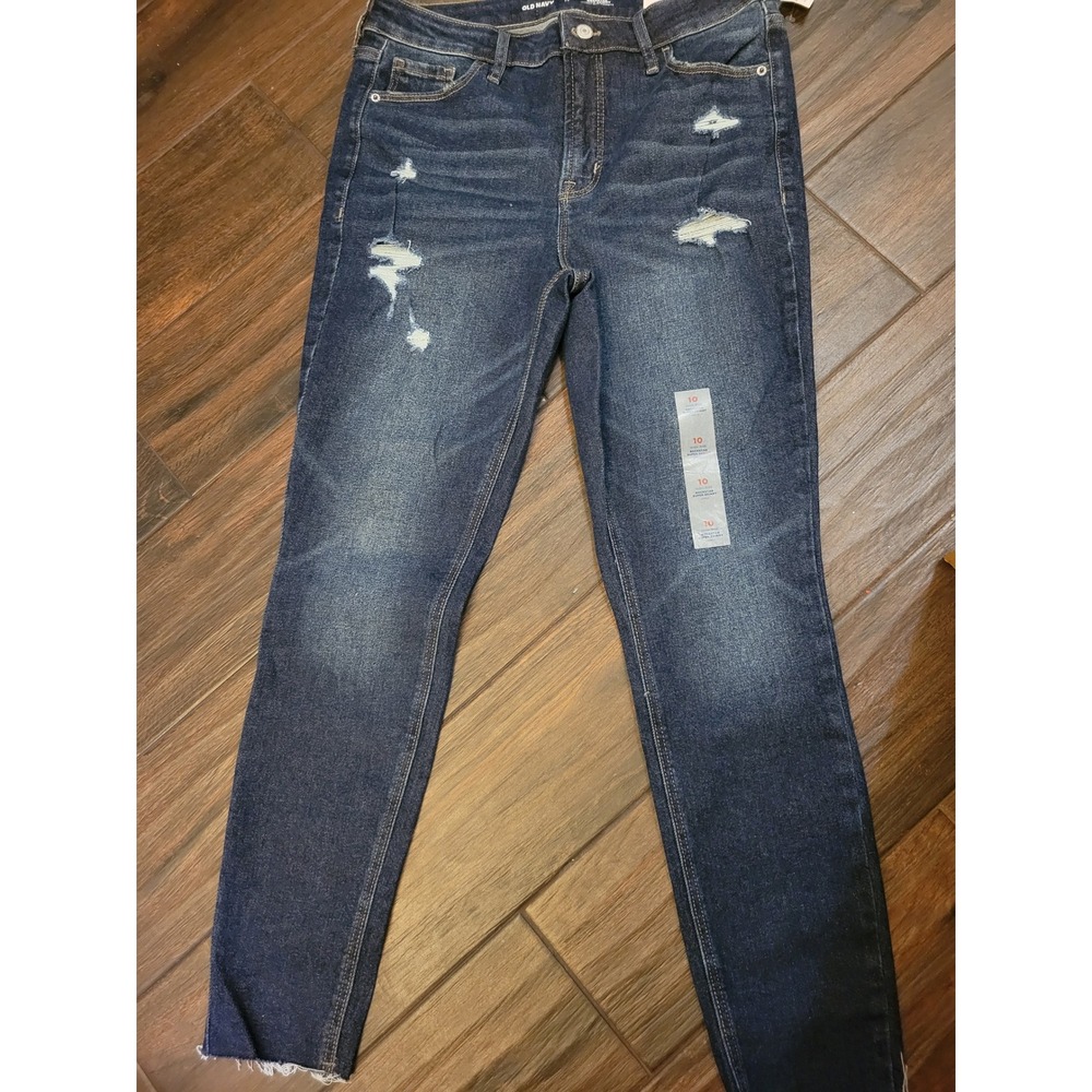 Old Navy Rockstar SuperSkinny High Rise Distressed Jeans Dark Wash Size 10 715